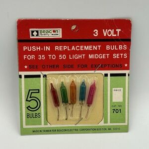 VTG NIP 3 Volt Beacon 5 Push-in Replacement Bulbs for Christmas Midget Sets #701